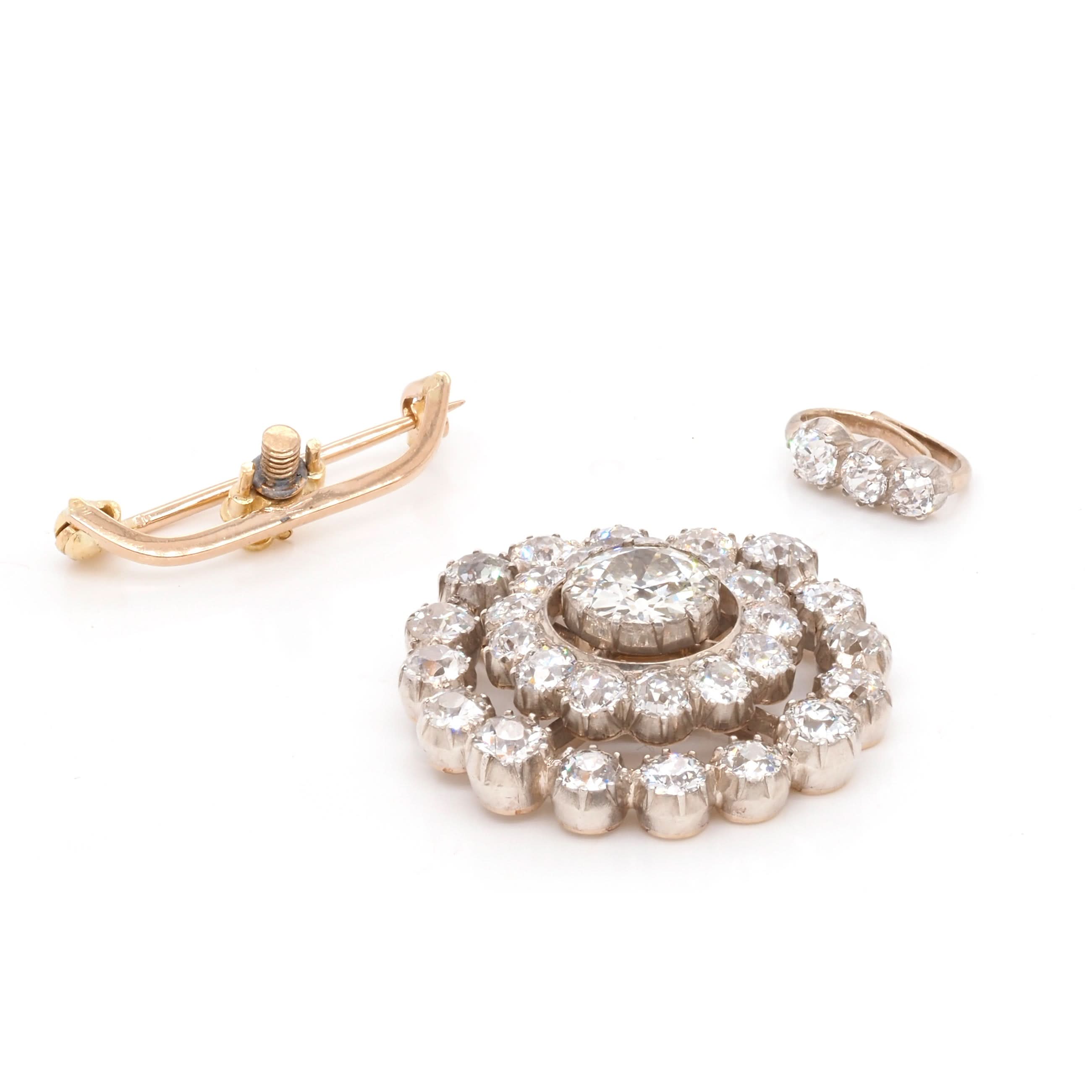 Ogden of Harrogate Jewellery Victorian 18ct Yellow Gold Diamond Target Brooch/Pendant