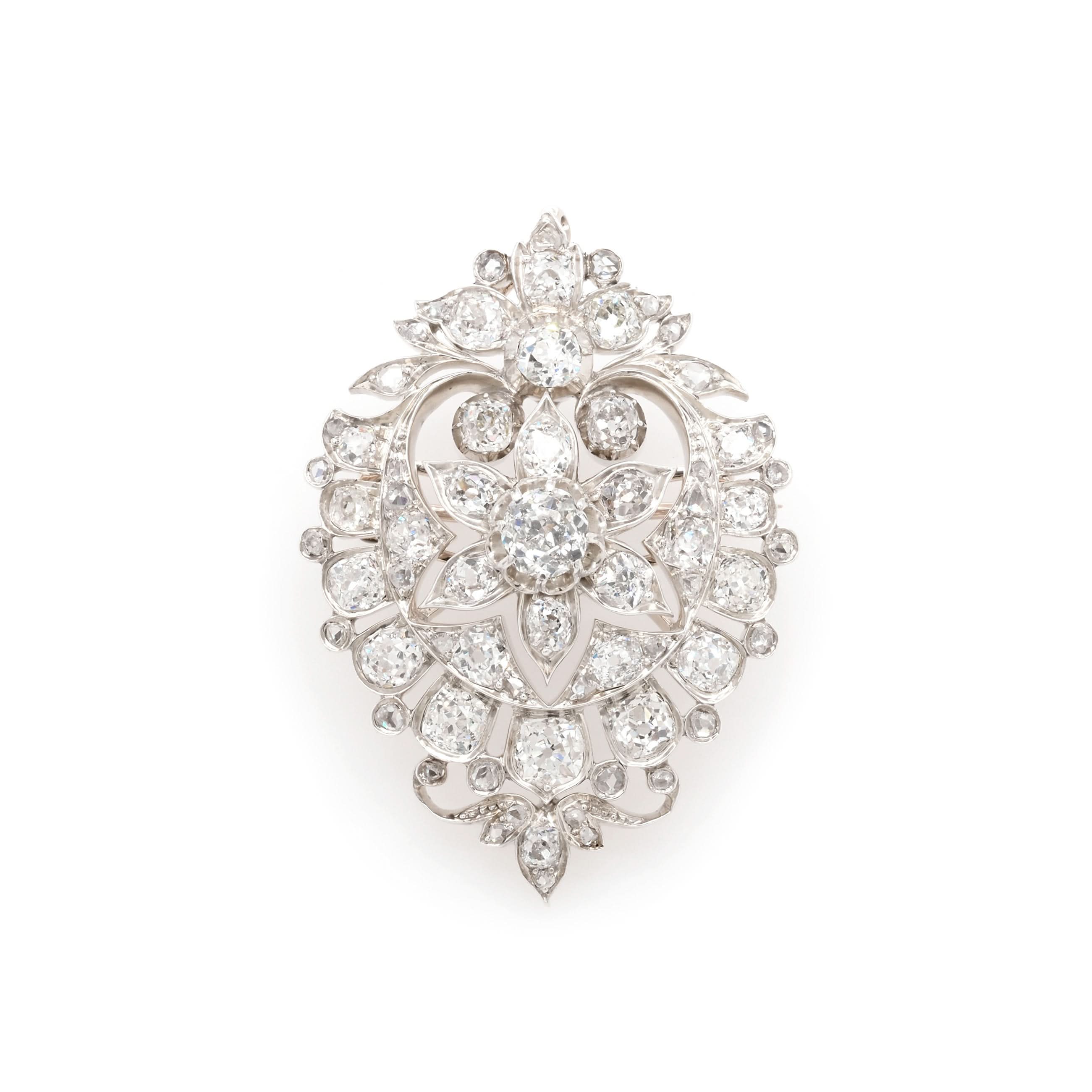 Ogden of Harrogate Jewellery Victorian Gold and Silver Diamond-Set Brooch with Fitted Box