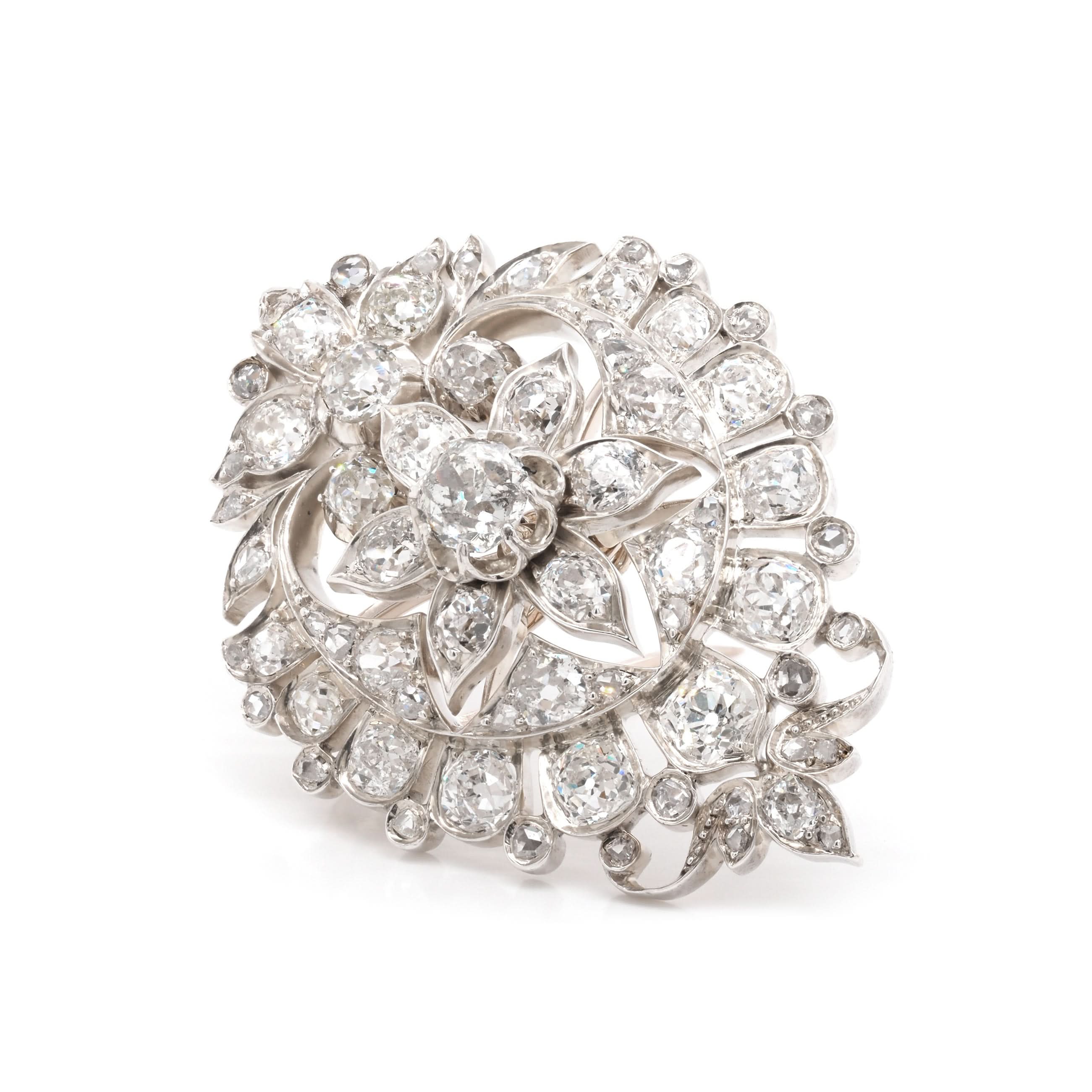 Ogden of Harrogate Jewellery Victorian Gold and Silver Diamond-Set Brooch with Fitted Box