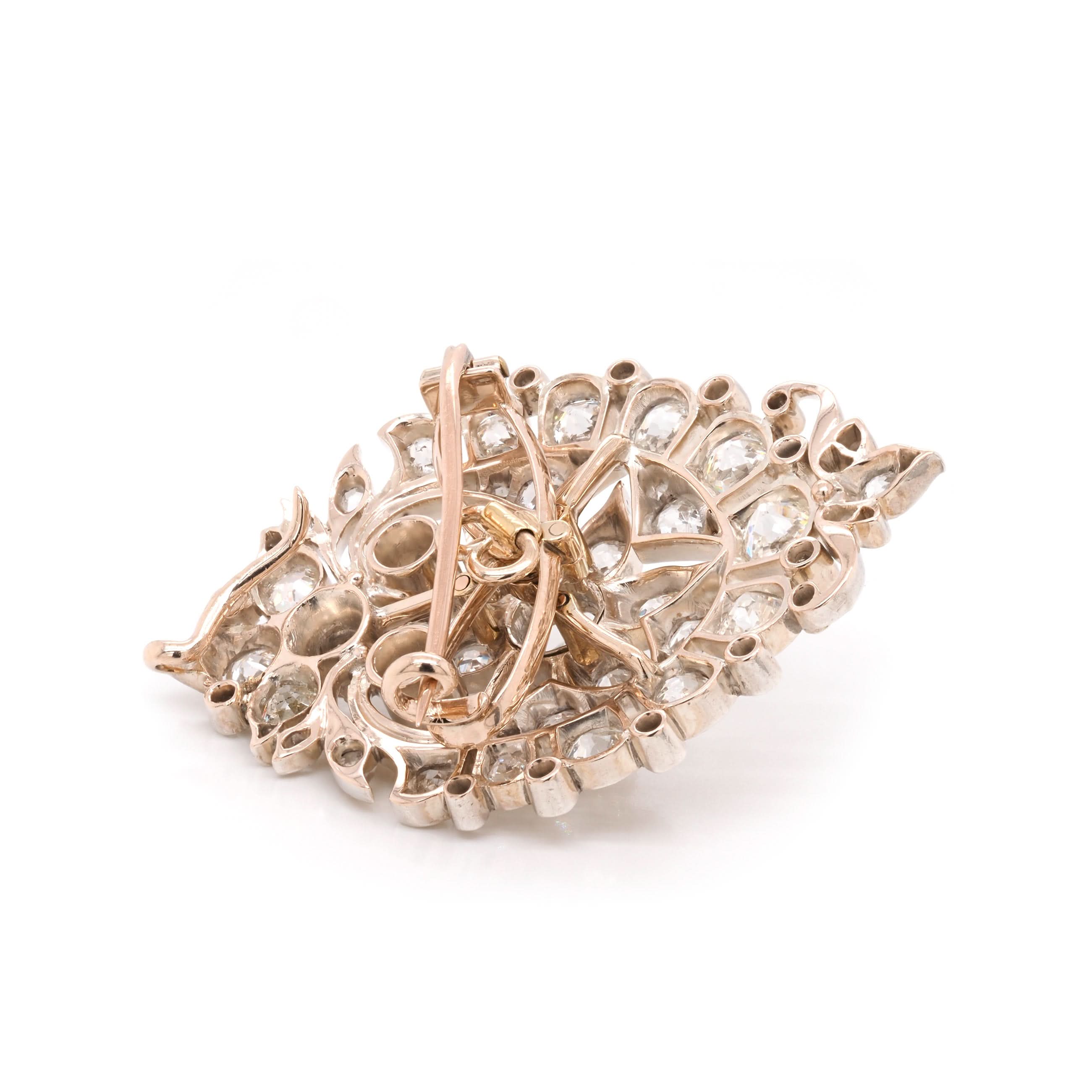 Ogden of Harrogate Jewellery Victorian Gold and Silver Diamond-Set Brooch with Fitted Box