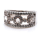 Ogden of Harrogate Jewellery Vintage 9ct White Gold Open Ornate Dress Ring Set with 3 Rose Cut Diamonds and Brilliant Cut Diamond Surround