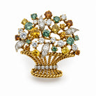 Ogden Of Harrogate Vintage Jewellery 18ct Yellow Gold Basket Brooch with Fancy Coloured Diamonds