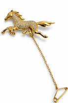 Ogden Of Harrogate Vintage Jewellery 18ct Yellow Gold Diamond Galloping Horse Brooch with Ruby as the Eye