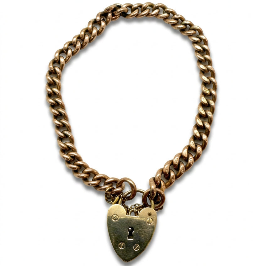 Ogden Of Harrogate Vintage Jewellery A Chain Bracelet with Padlock Clasp in 9ct Yellow Gold, 17cm Long