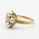 Ogden Of Harrogate Vintage Jewellery A Diamond and Half Pearl Cluster Dress Ring in Yellow Gold