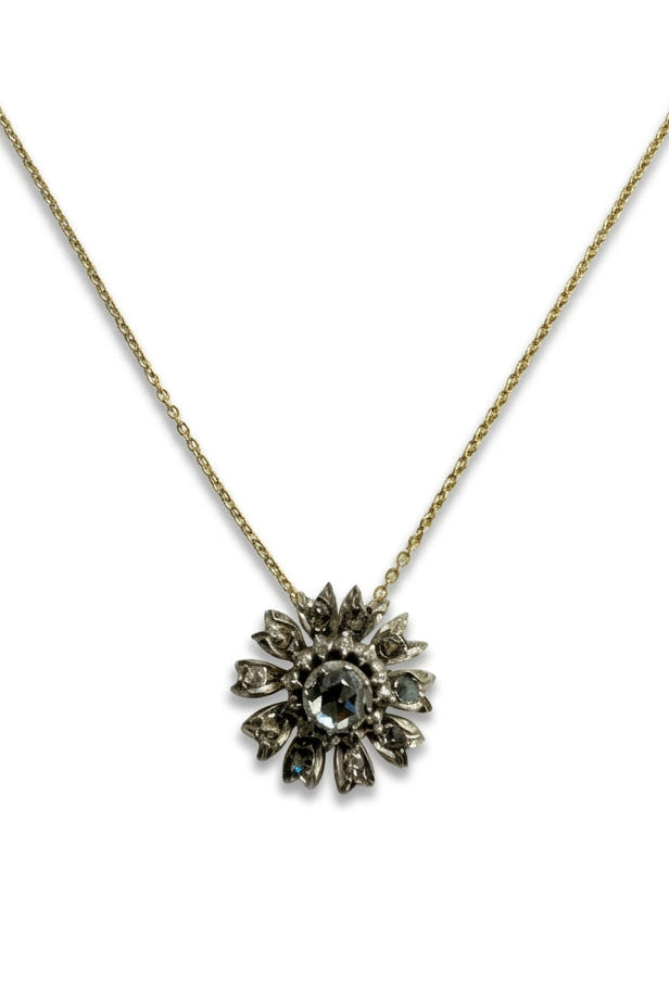 Ogden Of Harrogate Vintage Jewellery A Diamond Set Silver and Gold Flower Shaped Pendant on 18ct Gold Chain