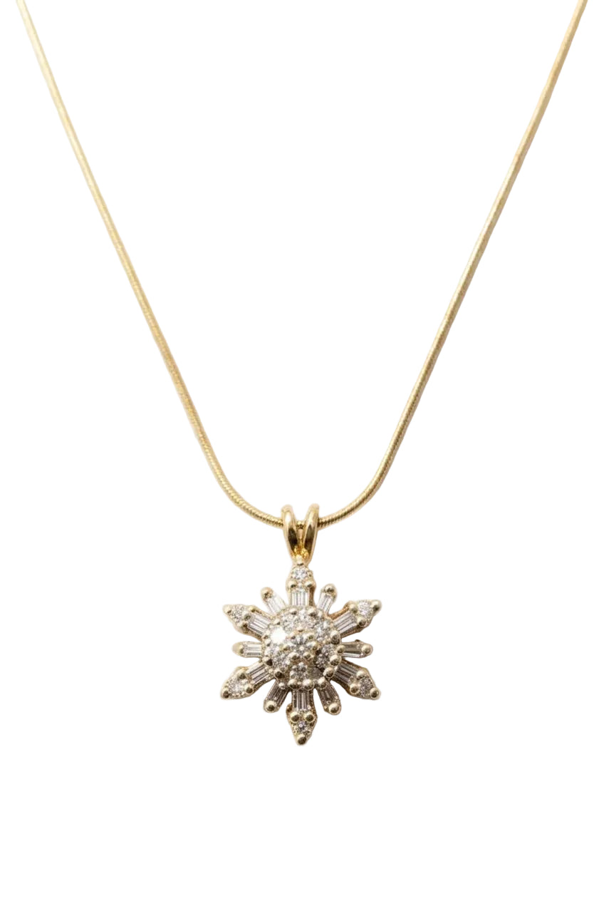 Ogden Of Harrogate Vintage Jewellery A diamond Set Snowflake Pendant On a Thin Snake Chain, 9ct Yellow Gold
