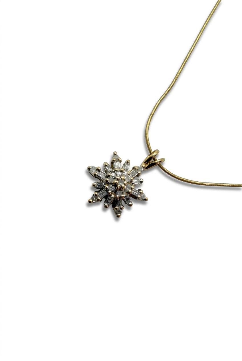 Ogden Of Harrogate Vintage Jewellery A diamond Set Snowflake Pendant On a Thin Snake Chain, 9ct Yellow Gold