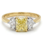 Ogden Of Harrogate Vintage Jewellery A Fancy Yellow Diamond Three Stone Ring in 18ct Yellow and White Gold