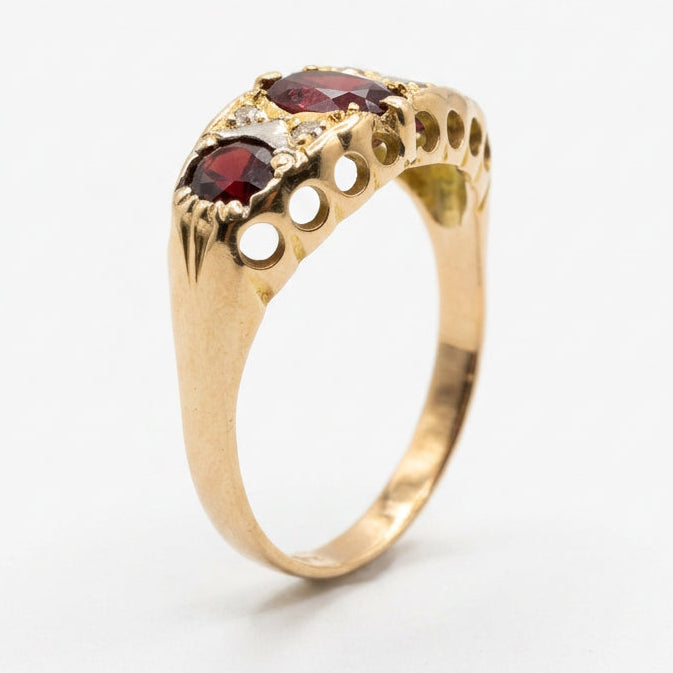 Ogden Of Harrogate Vintage Jewellery A Garnet and Diamond Rose-Cut Ring in 18ct Yellow Gold