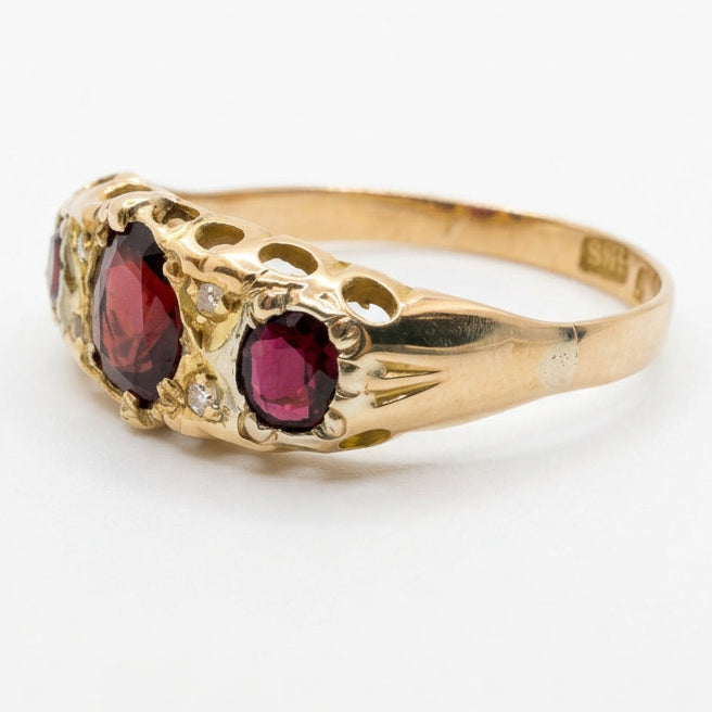 Ogden Of Harrogate Vintage Jewellery A Garnet and Diamond Rose-Cut Ring in 18ct Yellow Gold