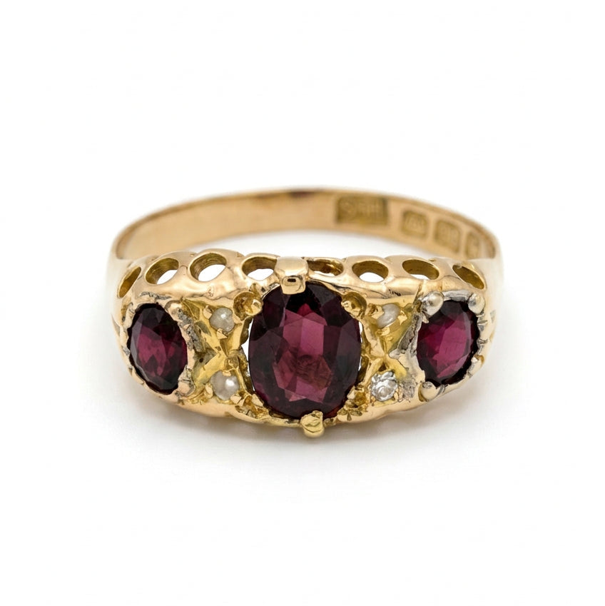 Ogden Of Harrogate Vintage Jewellery A Garnet and Diamond Rose-Cut Ring in 18ct Yellow Gold
