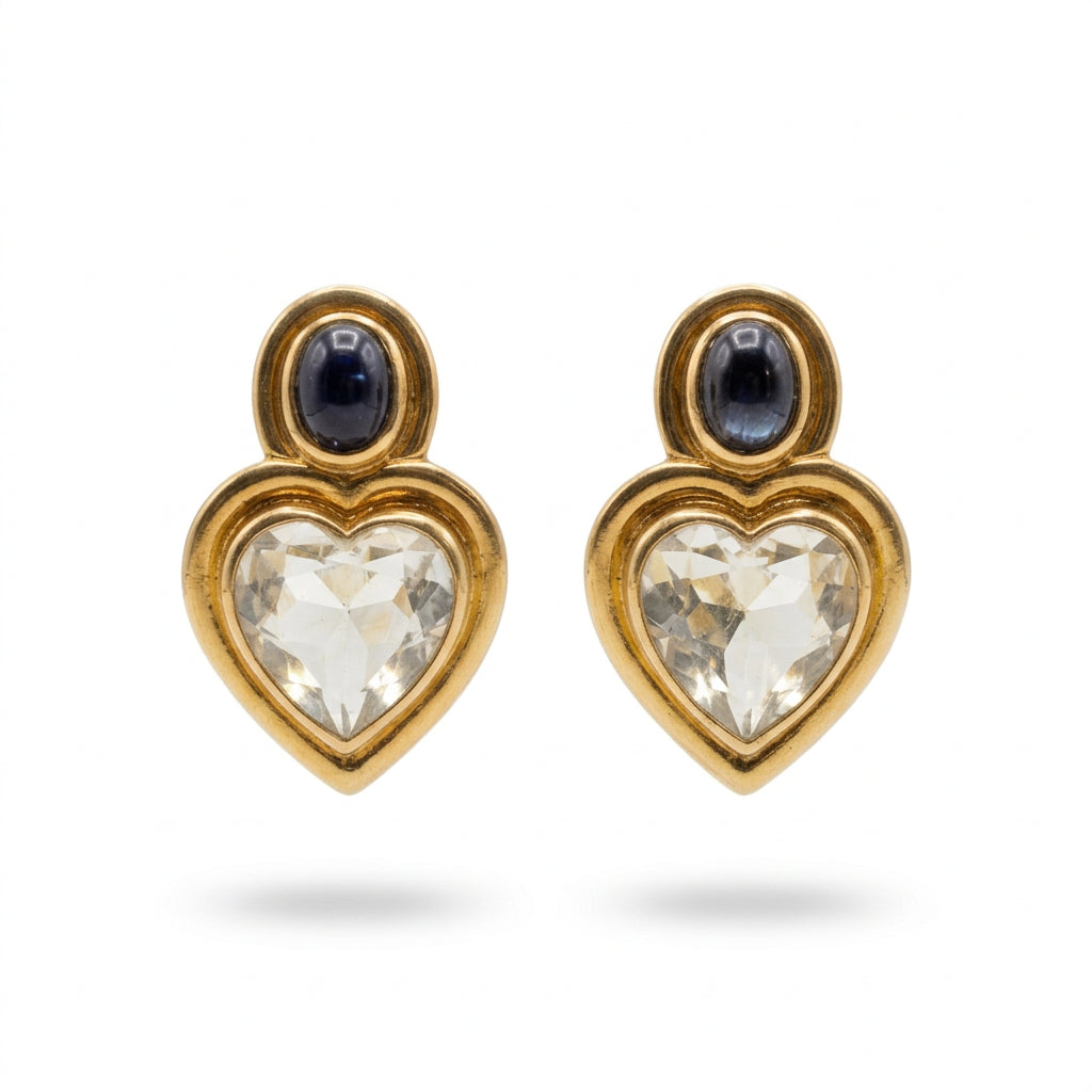 Ogden Of Harrogate Vintage Jewellery A Pair of Citrine Heart Ear Clips in 9ct Yellow Gold