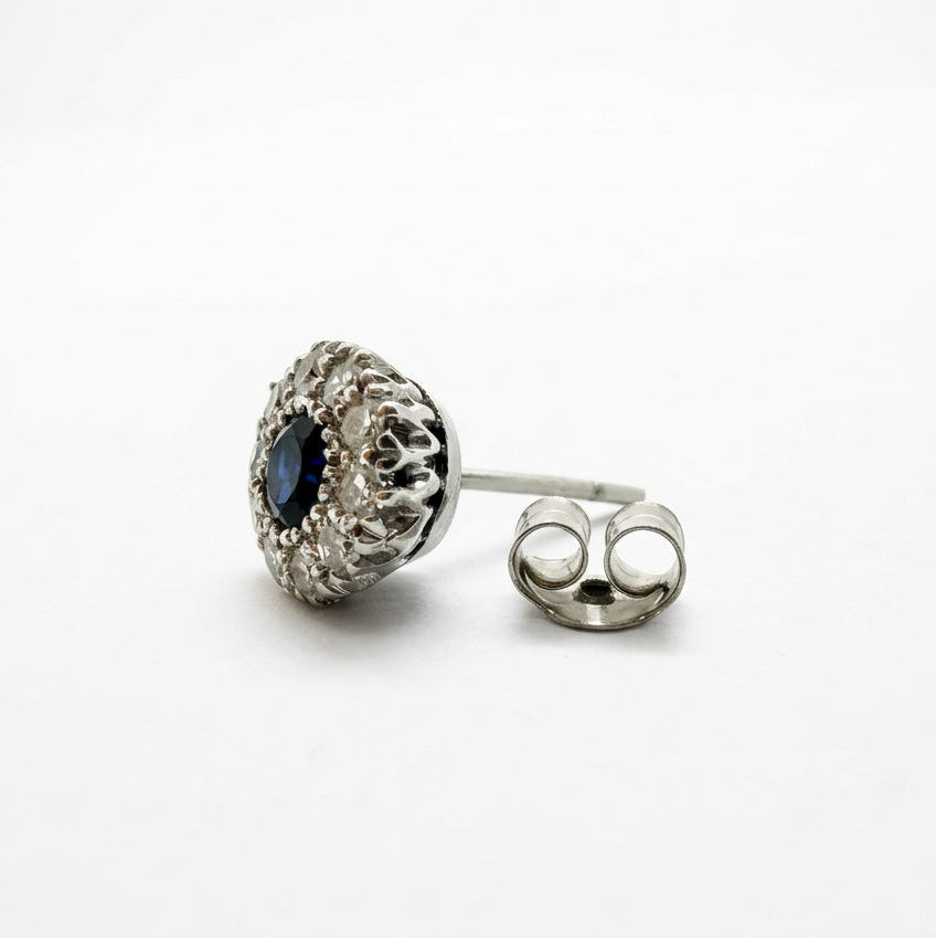 Ogden Of Harrogate Vintage Jewellery A Pair of Diamond and Sapphire Cluster Earrings in Platinum