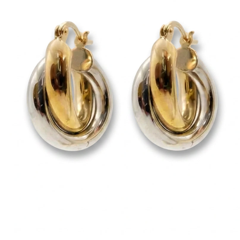 Ogden Of Harrogate Vintage Jewellery A Pair of Hollow Hoop Earrings in 9ct yellow and White Gold