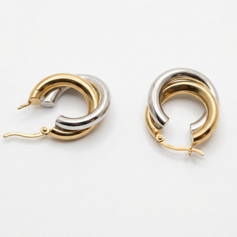Ogden Of Harrogate Vintage Jewellery A Pair of Hollow Hoop Earrings in 9ct yellow and White Gold