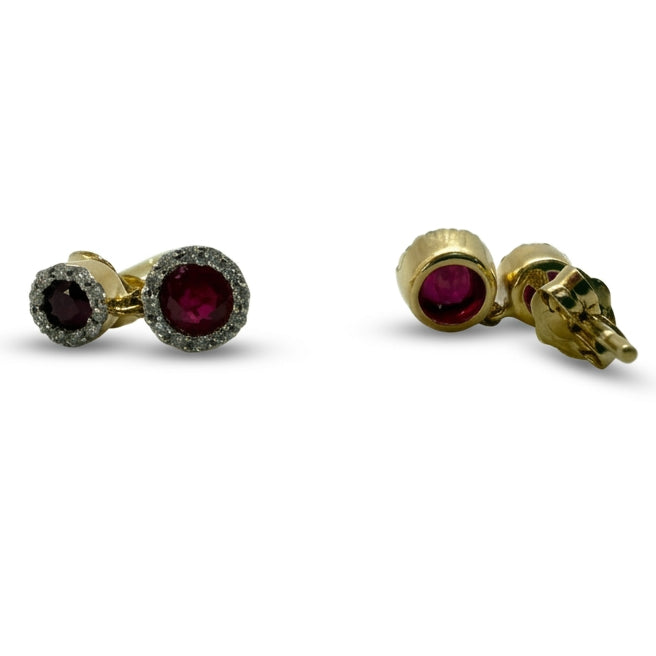 Ogden Of Harrogate Vintage Jewellery A Pair of Ruby and Diamonds Drop Earrings in 18ct Yellow Gold