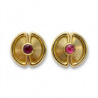 Ogden Of Harrogate Vintage Jewellery A Pair of Ruby Circular Stud Earrings in 18ct Yellow Gold