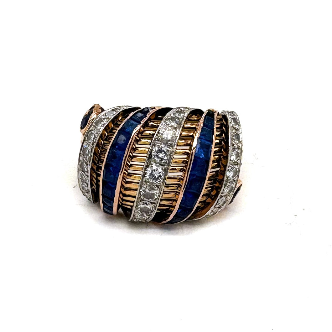 Ogden Of Harrogate Vintage Jewellery A Sapphire and Diamond 18 ct Gold Cocktail Ring Circa 1950s