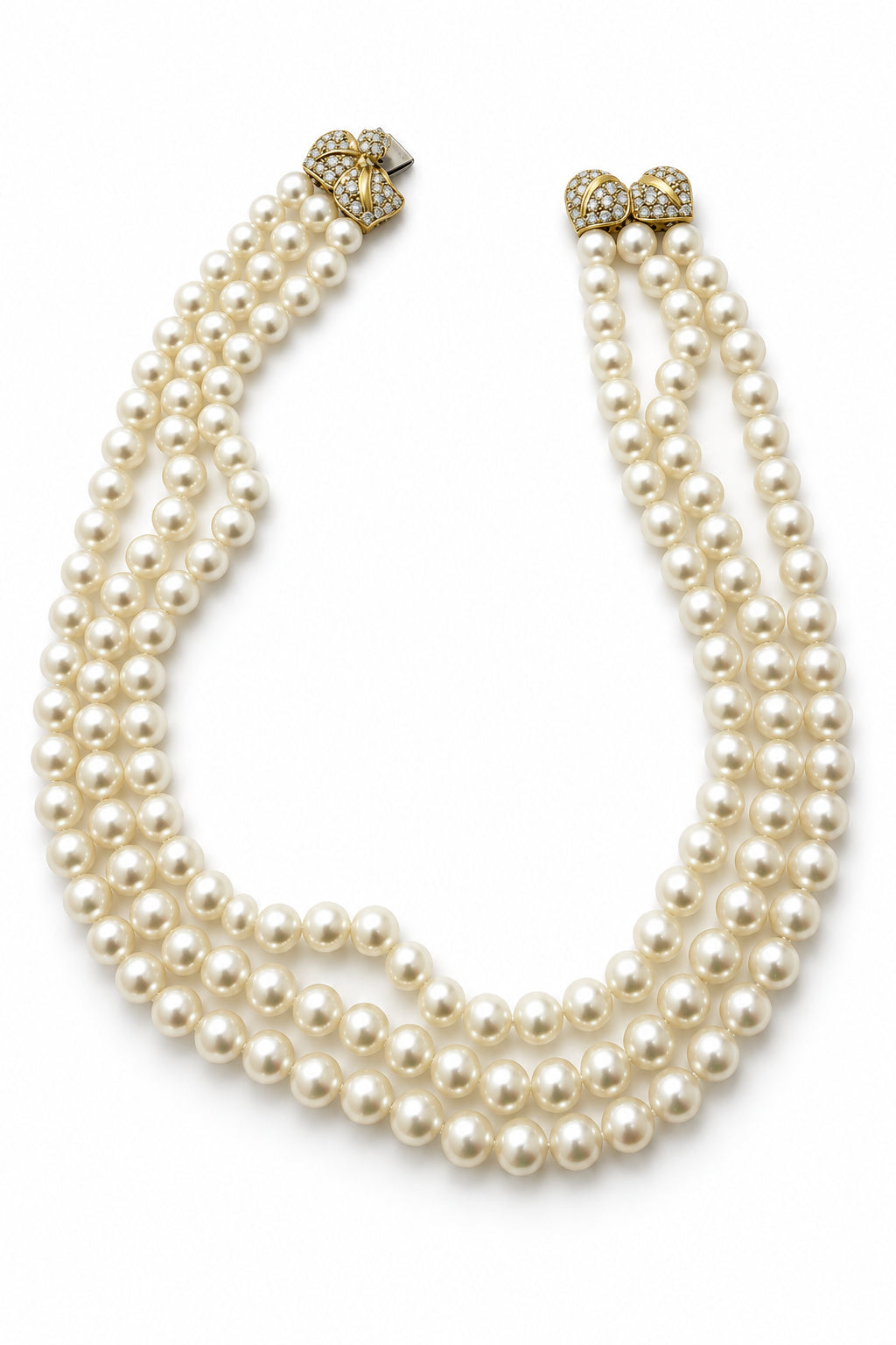 Ogden Of Harrogate Vintage Jewellery An 18ct 3 Row Pearl Necklace with Diamond Set Clasp