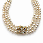 Ogden Of Harrogate Vintage Jewellery An 18ct 3 Row Pearl Necklace with Diamond Set Clasp