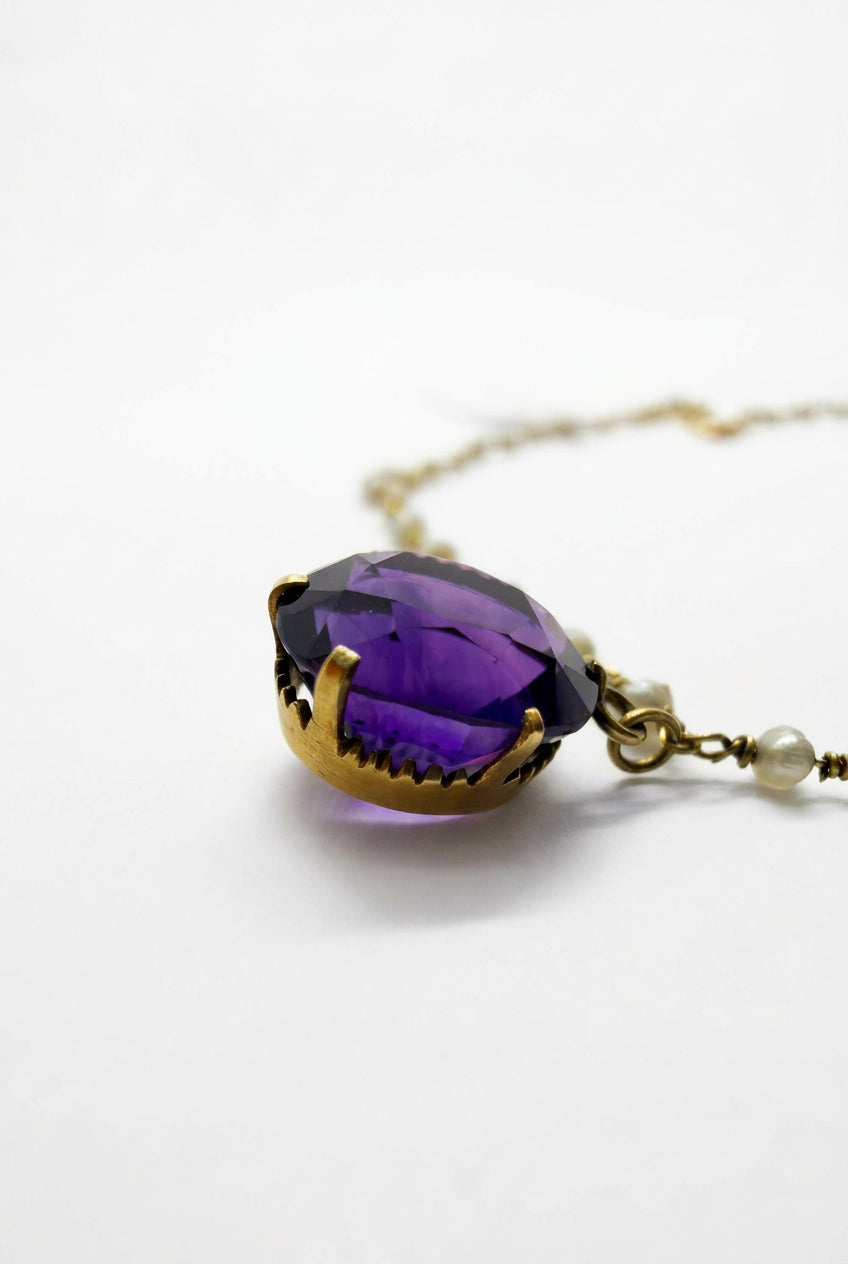 Ogden Of Harrogate Vintage Jewellery An Edwardian, 15ct Yellow Gold Siberian Amythist and Seed Pearl Necklace
