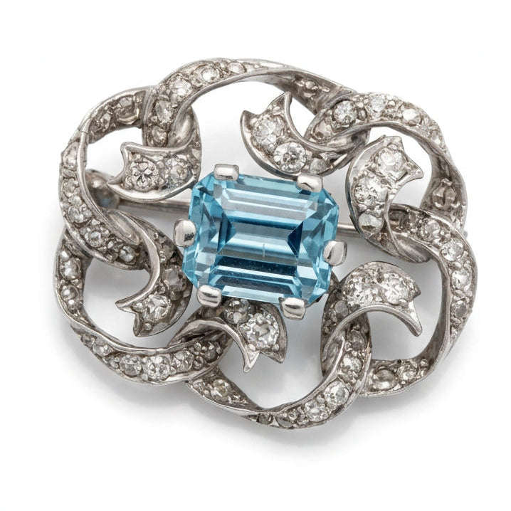 Ogden Of Harrogate Vintage Jewellery An Emerald Cut Aquamarine Brooch, 1930s