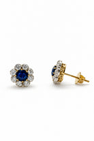 Ogden Of Harrogate Vintage Jewellery Diamond and Sapphire Cluster Earrings, 18CT Yellow and Silver