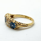 Ogden Of Harrogate Vintage Jewellery Sapphire and Diamond 5 Stone Ring in 18ct Yellow Gold. Circa 1930