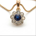 Ogden Of Harrogate Vintage Jewellery Sapphire and Diamond Pendant and Chain in 18ct Yellow Gold