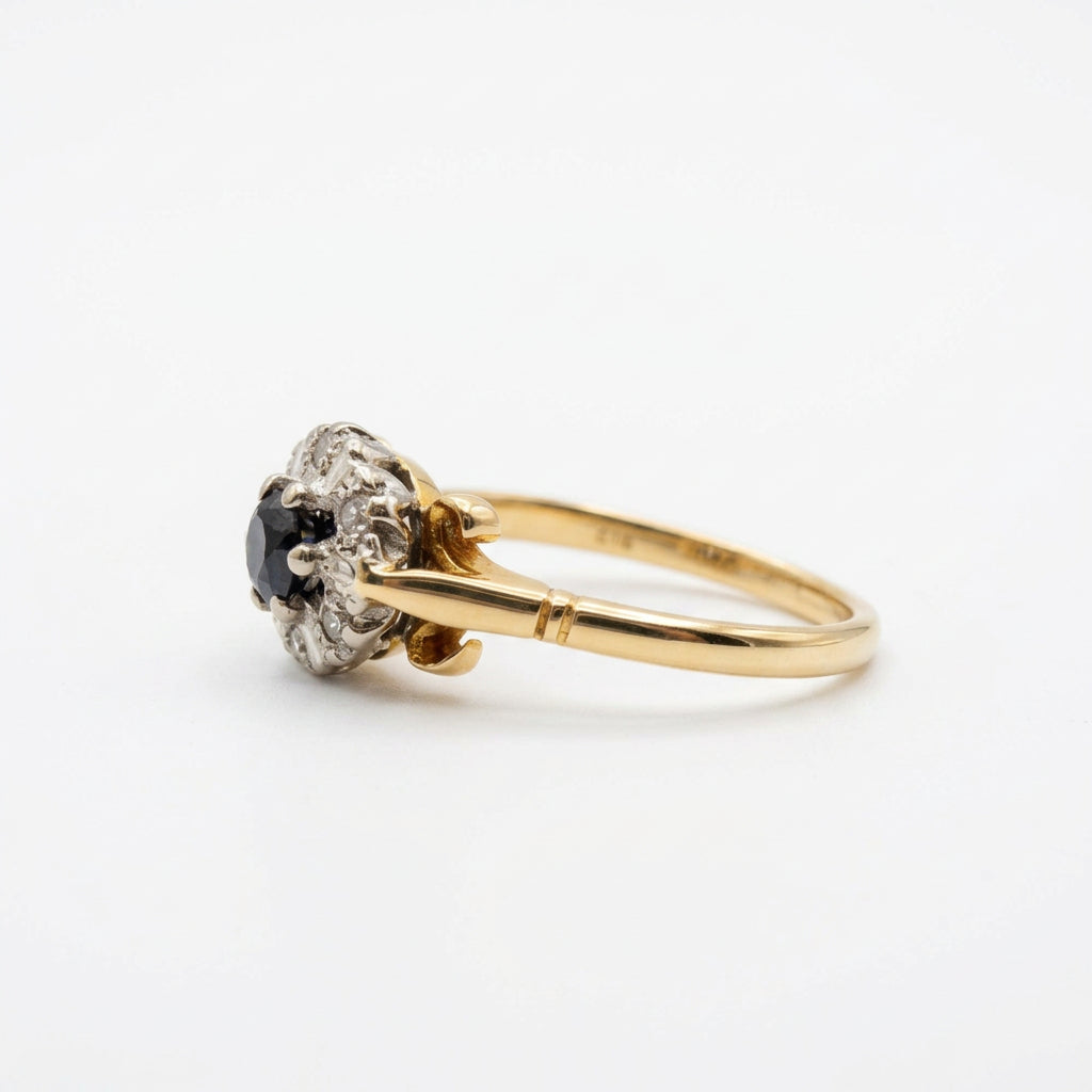 Ogden Of Harrogate Vintage Jewellery Sapphire and Diamond Small Cluster Ring, Circa 1964 in 18ct Yellow Gold