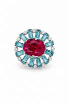 Ogden Of Harrogate Vintage Jewellery Vintage Yellow Gold Synthetic Ruby and Aquamarine and Diamond Brooch, 1950'S