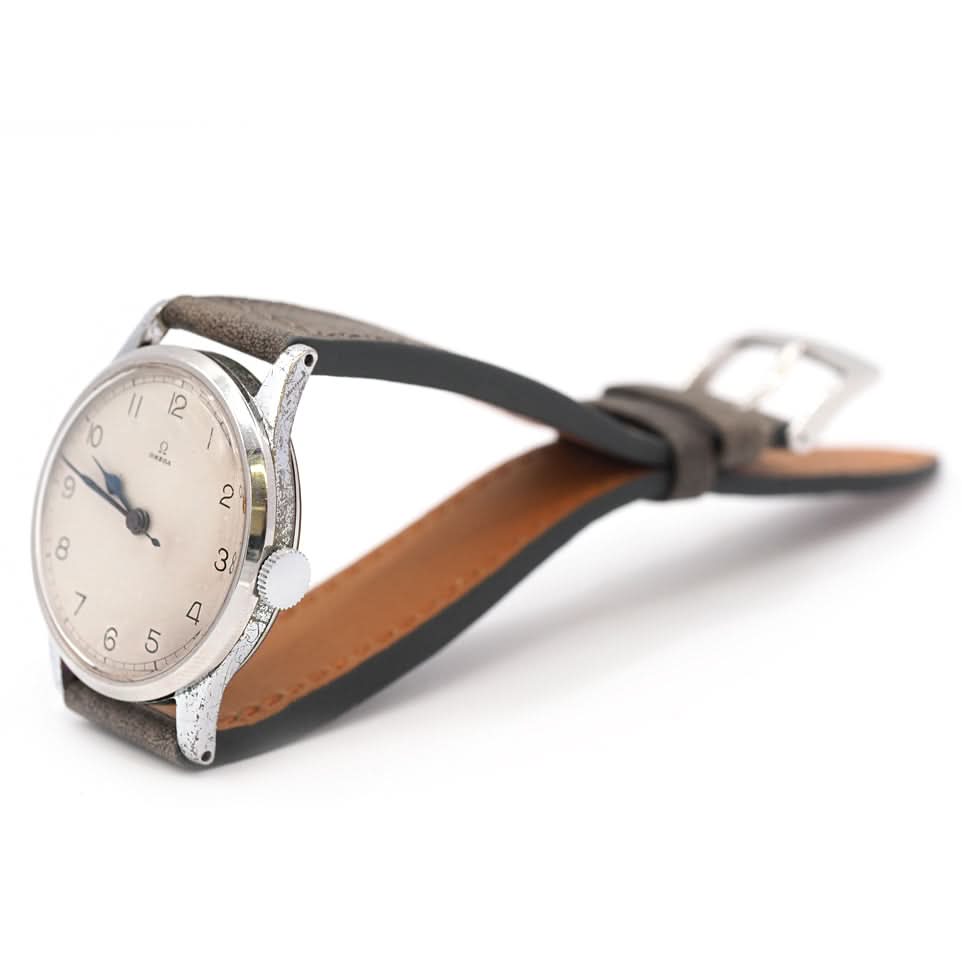 Omega Vintage Manual Wind Watch – Stainless Steel, Grey Leather