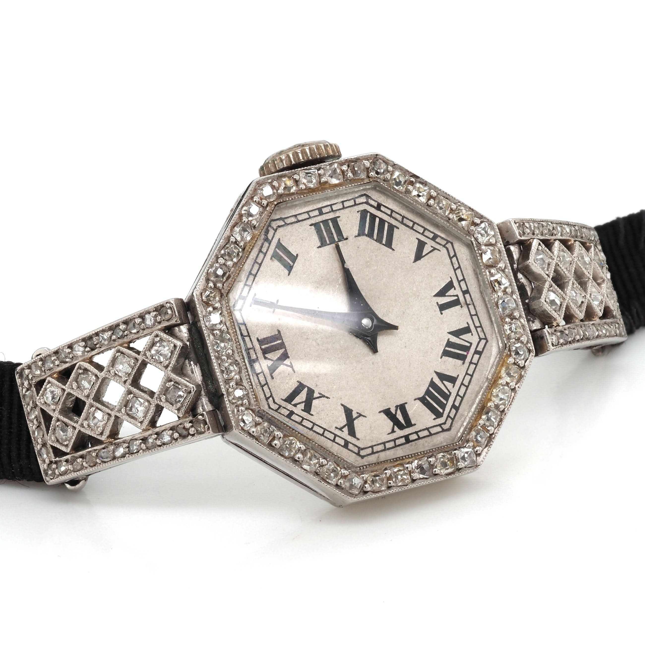 Ogden Vintage Watches Ogden Vintage Watch Art Deco Platinum Quartz Cocktail Watch, c.1920