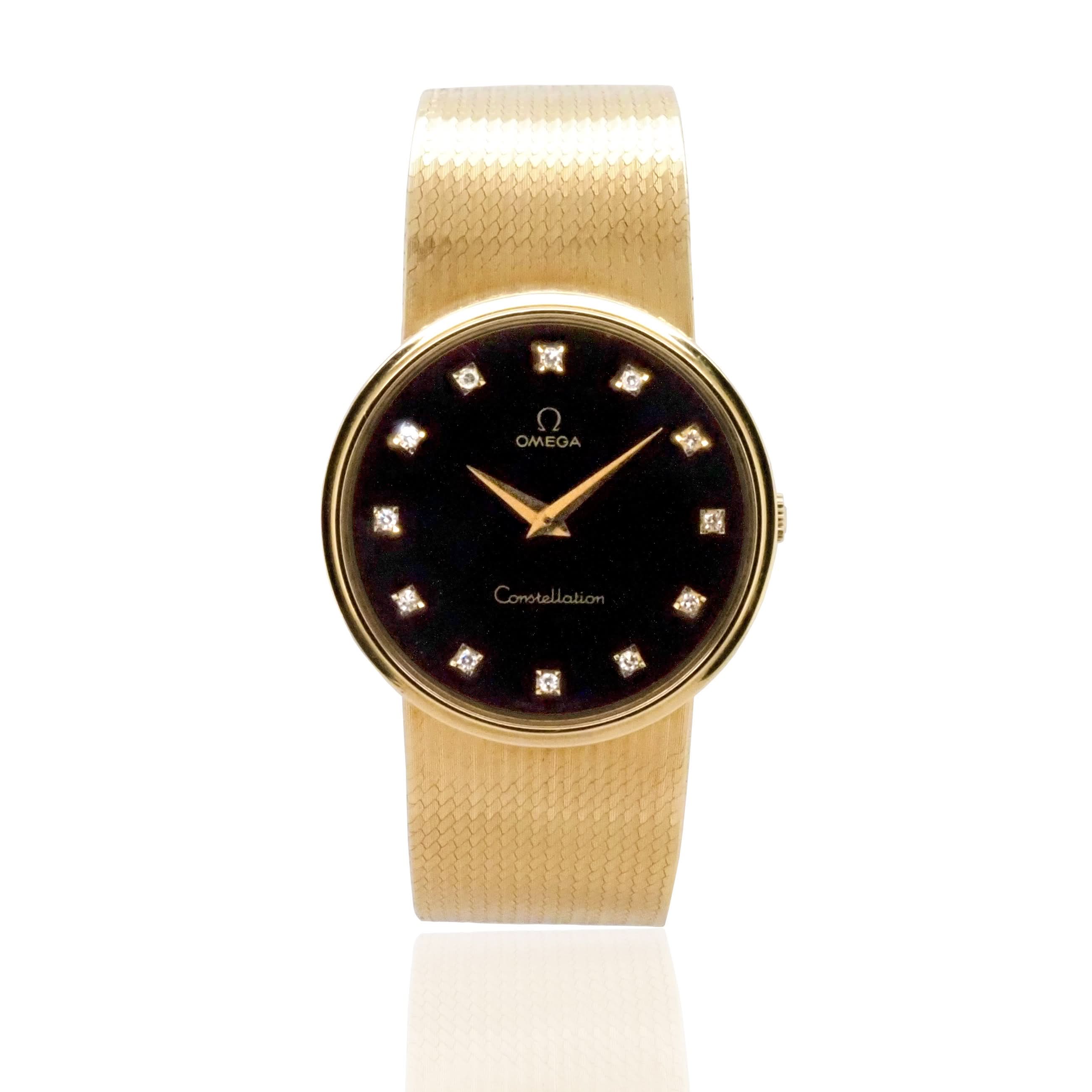 Ogden Vintage Watches Ogden Vintage Watch Omega Constellation 18ct Gold Bracelet Watch with Diamond-Dot Dial, c.1970