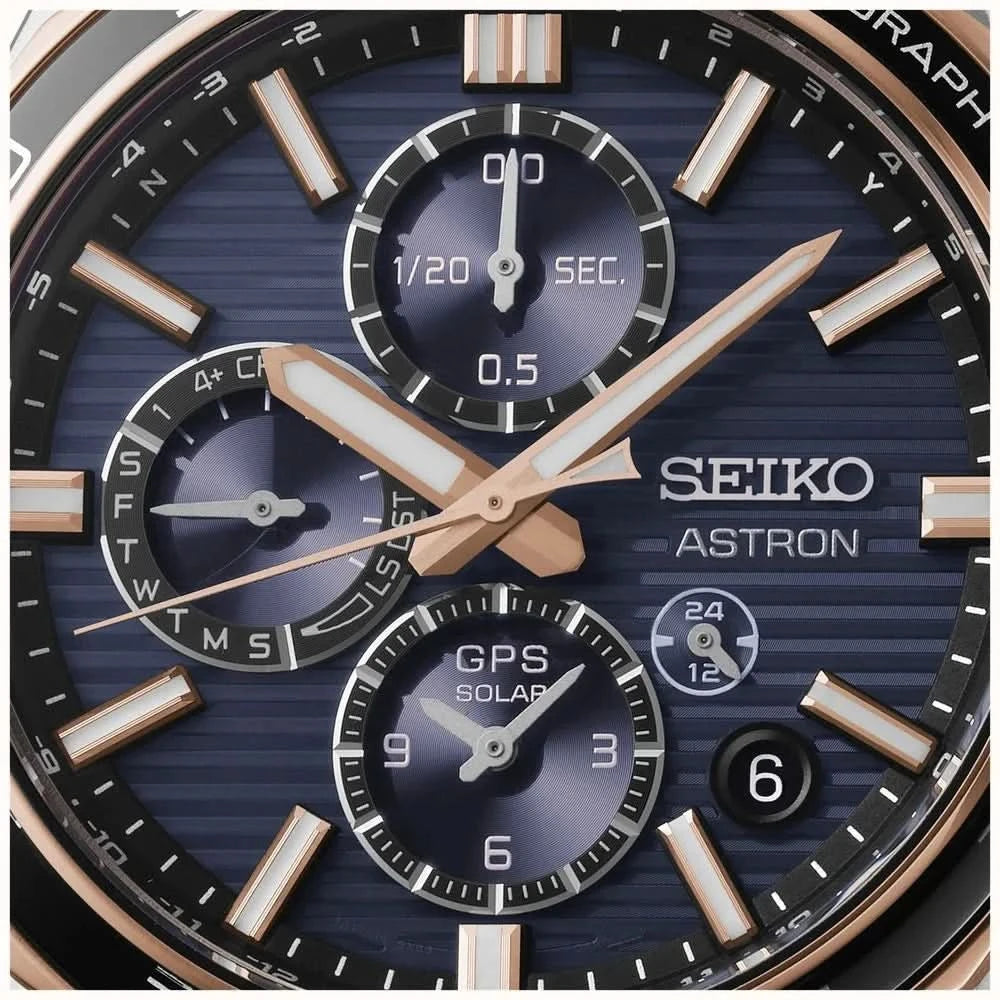 Seiko Luxury Watch Seiko Astron Limited Edition GPS Solar Gents Watch — Steel Bracelet, World Time, Rose Gold Accents