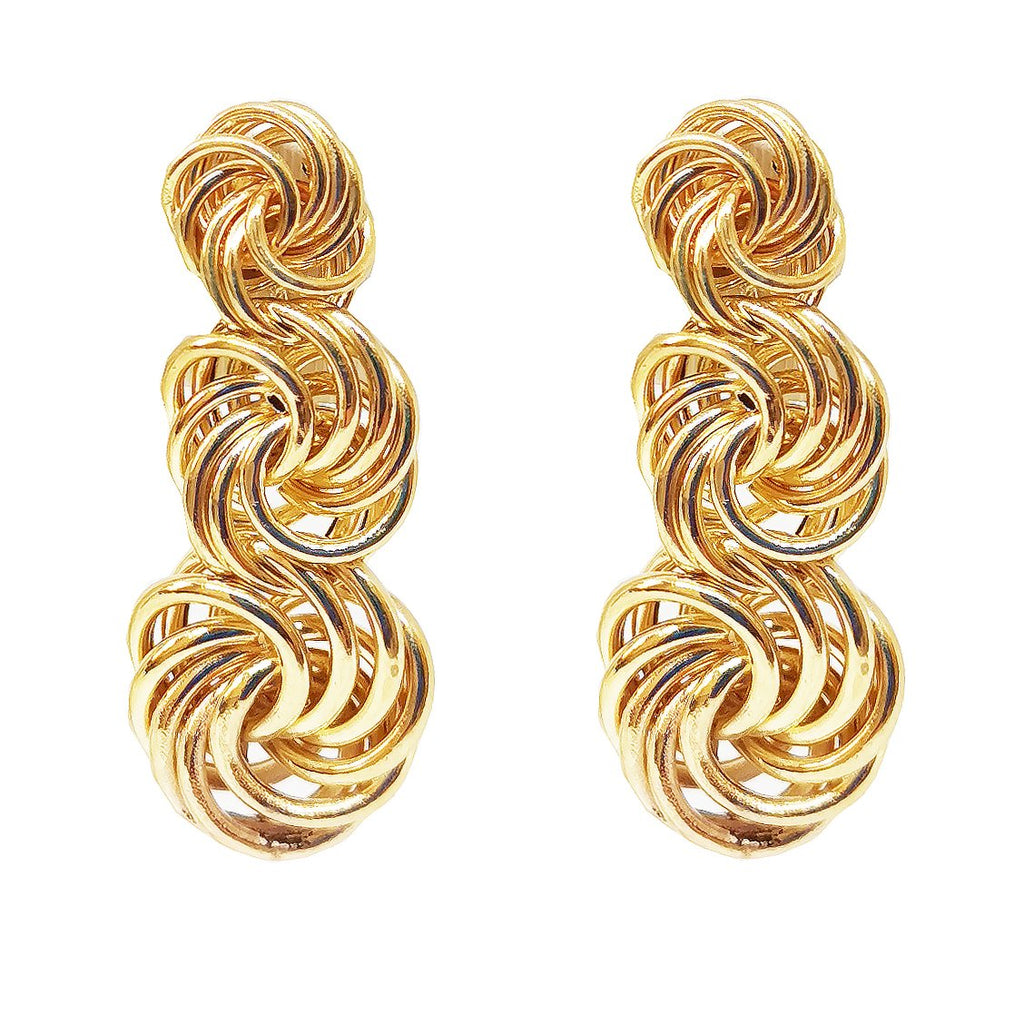 18 Carat Yellow Gold Triple Knot Drop Earrings 