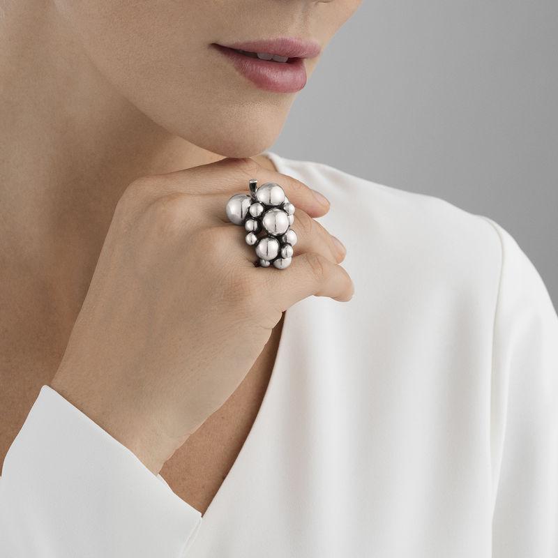 MOONLIGHT GRAPES RING -OXIDISED STERLING SILVER, LARGE - 3558700