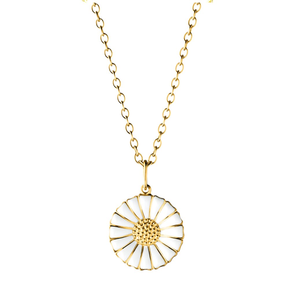 Daisy gold-plated 11mm pendant with white enamel I Georg Jensen