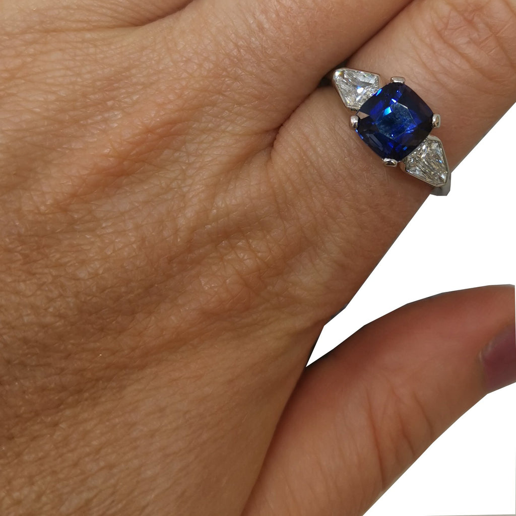 Cushion Sapphire and Diamond Trilogy Ring 