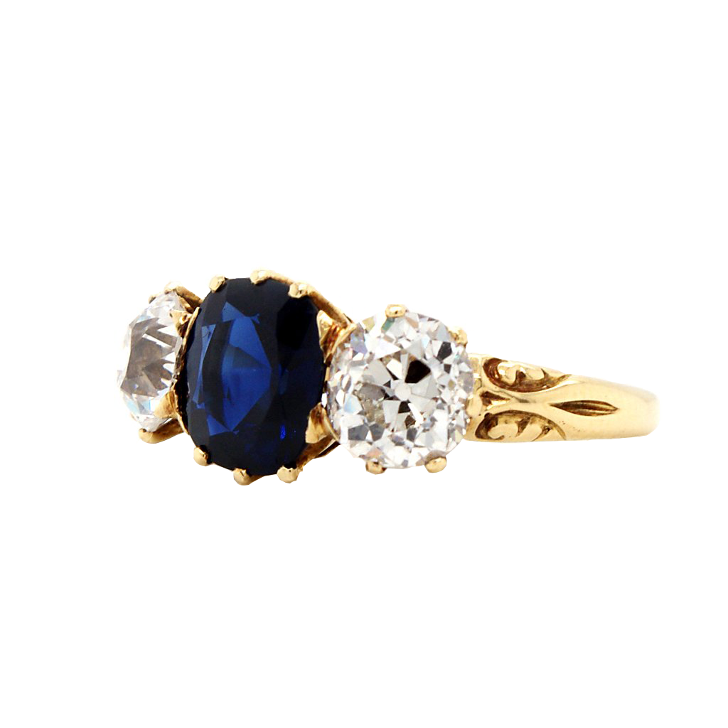 A Sapphire and Diamond Three stone Ring, Circa 1900