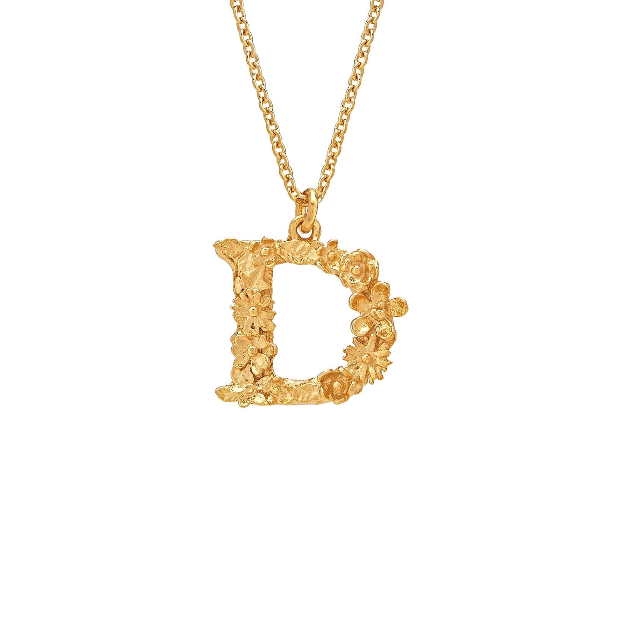 Alex Monroe Jewellery Gold Plated Silver Alex Monroe Floral Letter D Necklace