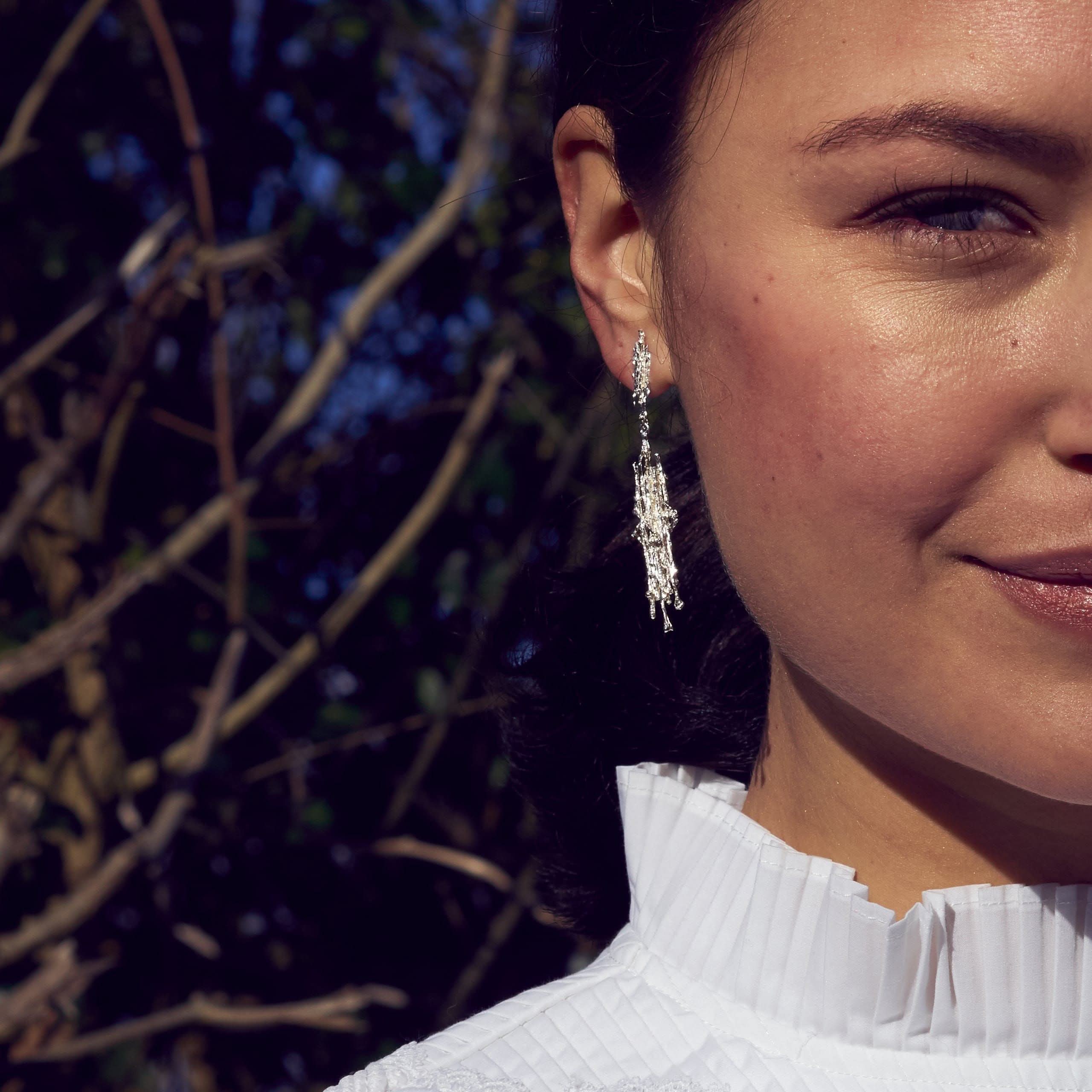 Alex Monroe Jewellery Silver Nest Structure Statement Drop Earrings