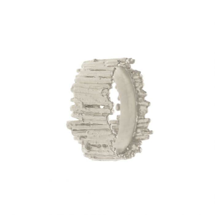 Alex Monroe Jewellery Silver Tree Bark Wide Ring