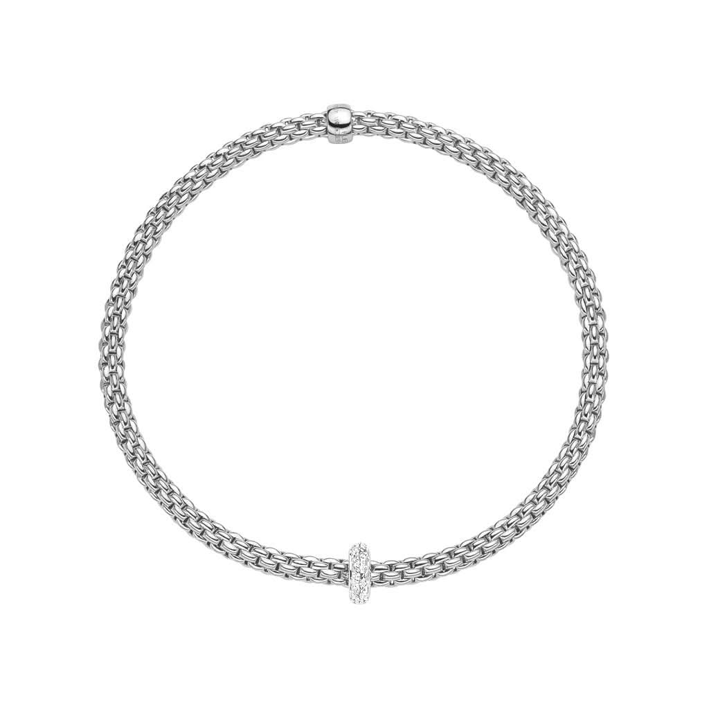 FOPE Designer Jewellery FOPE 18ct White Gold Flex’it Bracelet with Pavé Diamond Set Rondel 74508BX-BB-B