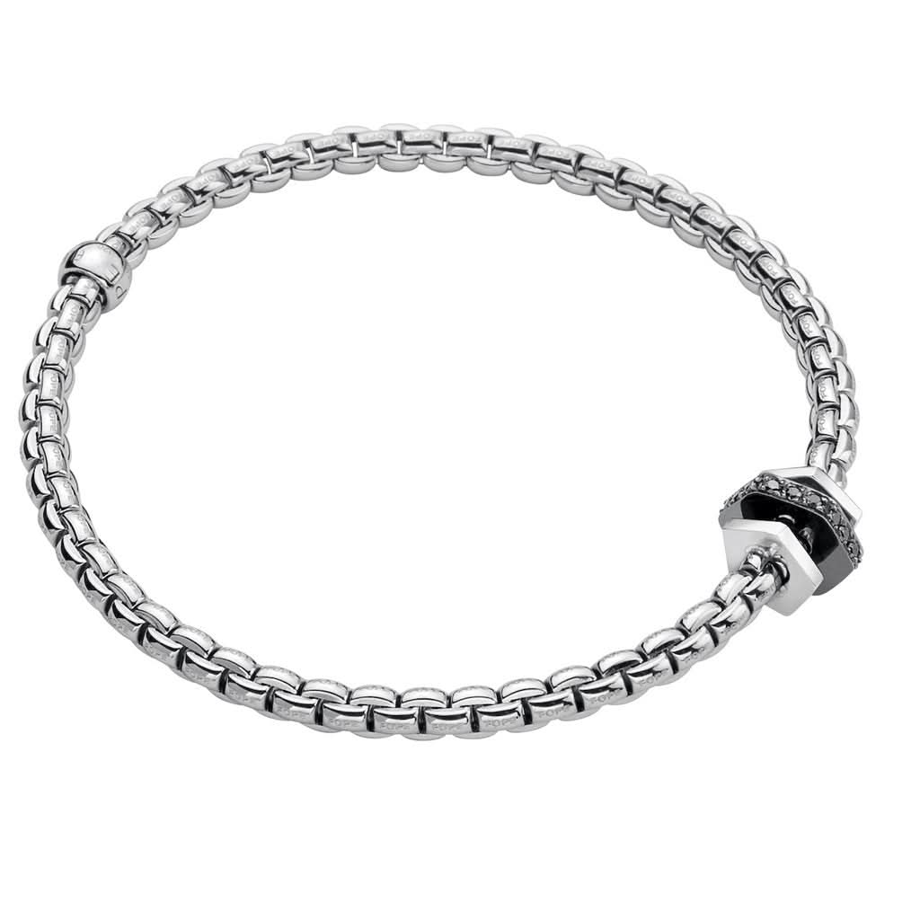FOPE Designer Jewellery FOPE 18ct White Gold Flex’it Eka Tiny Bracelet with Rondels and Black Diamonds 754B BBR1