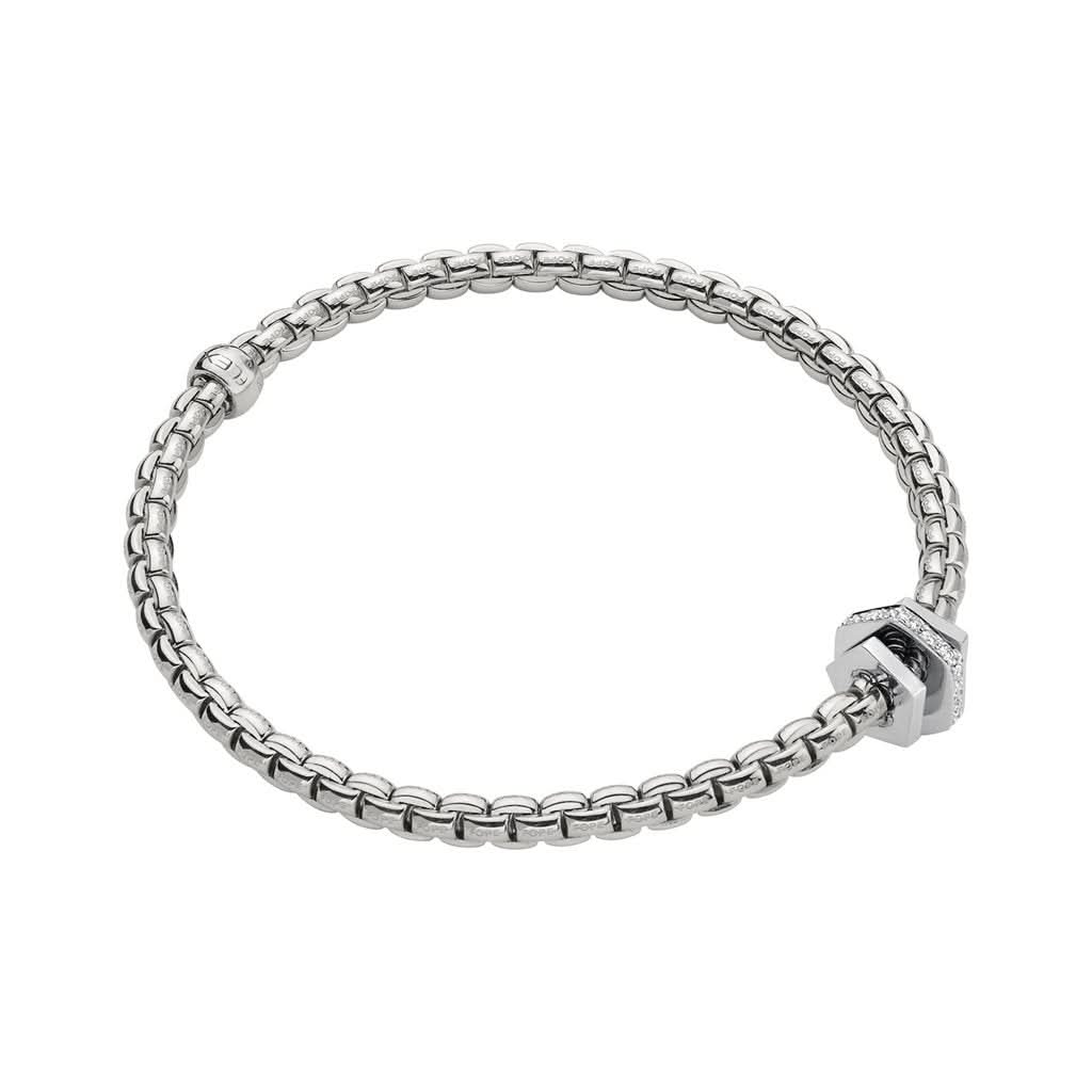 FOPE Designer Jewellery FOPE 18ct White Gold Flex’it Eka Tiny Bracelet with Rondels and Diamonds 754B BBR