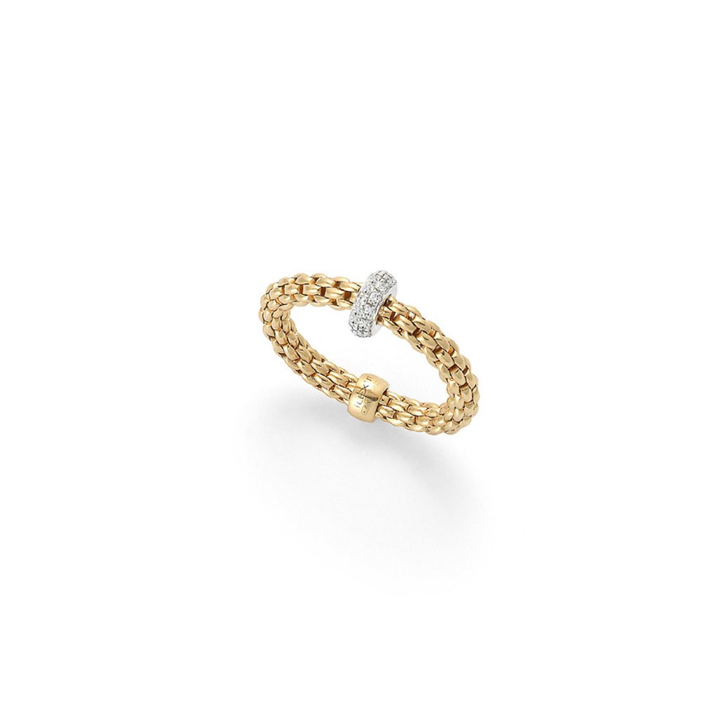 FOPE Designer Jewellery FOPE Flex'it Prima 18ct Yellow Gold 0.18ct Diamond Rondel Ring AN745