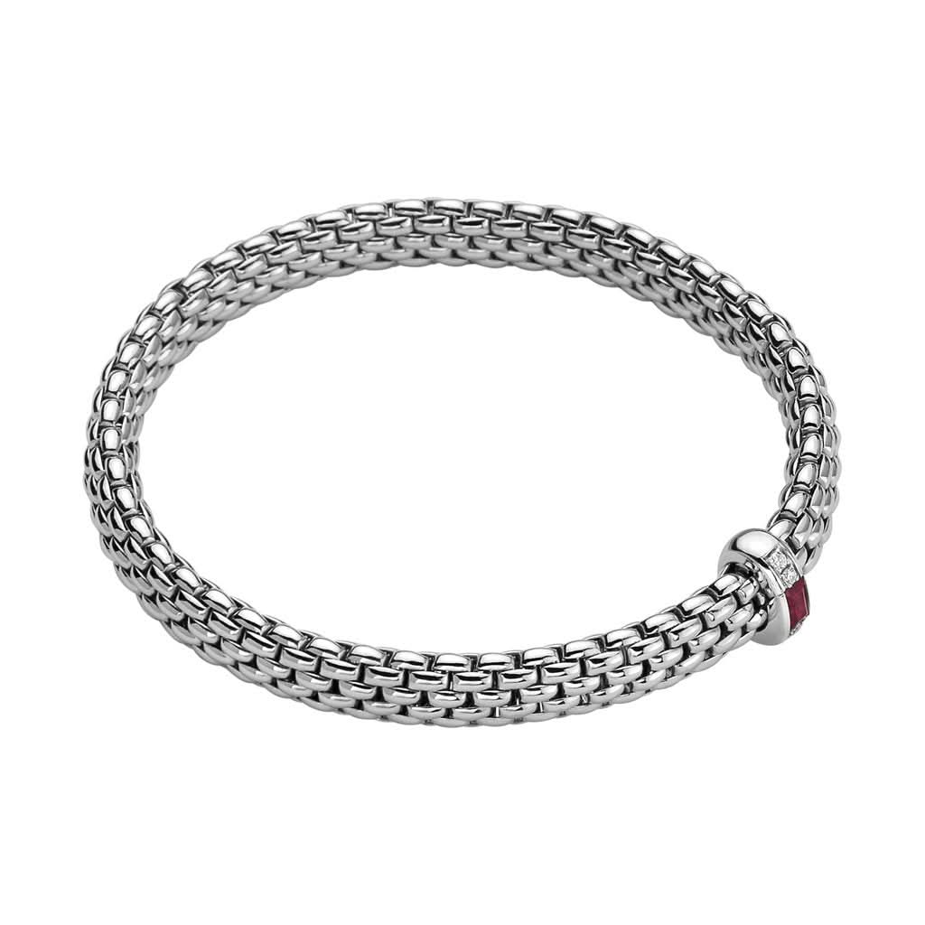 FOPE Designer Jewellery FOPE Flex'it Vendome 18ct White Gold Ruby and Diamond Rondel Bracelet 583B BRUB