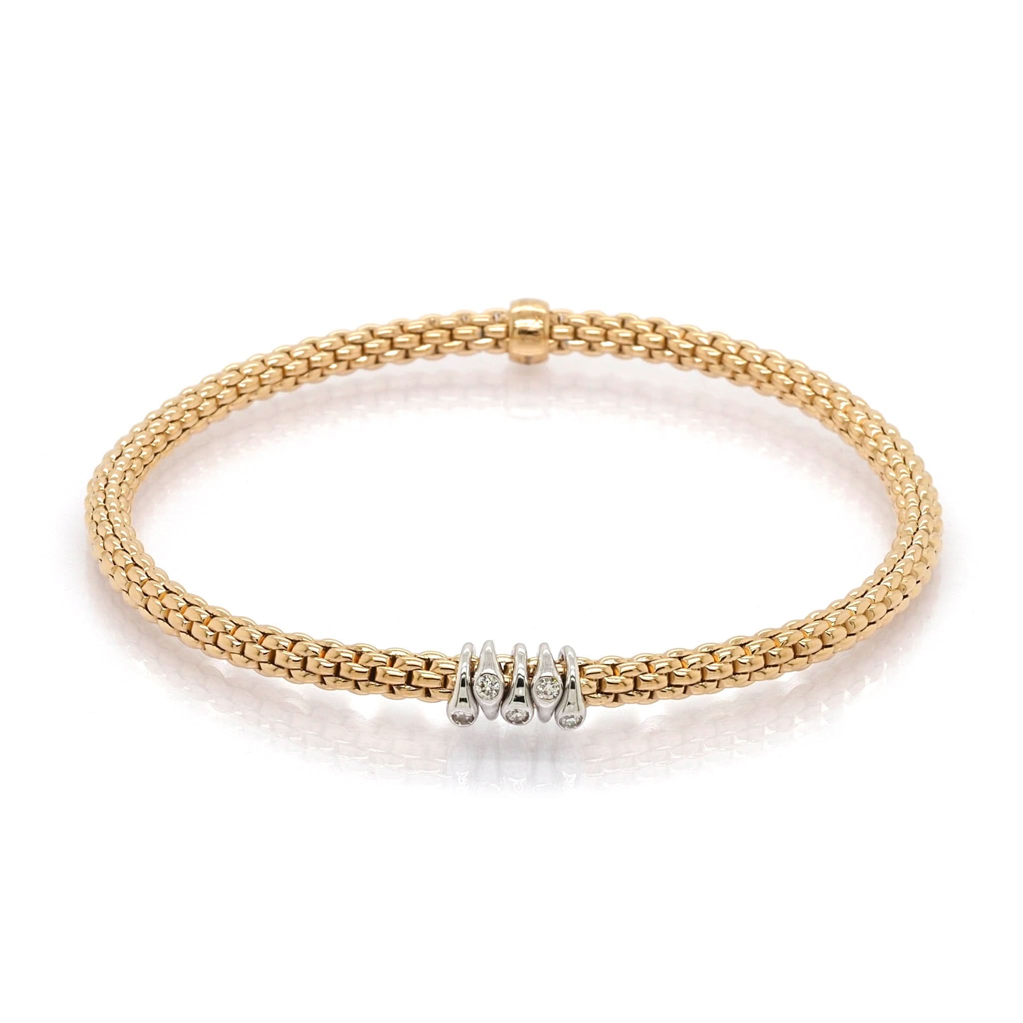 FOPE Jewellery FOPE 18ct Rose Gold Prima Flex'It Bracelet with Diamond-Set Rondels